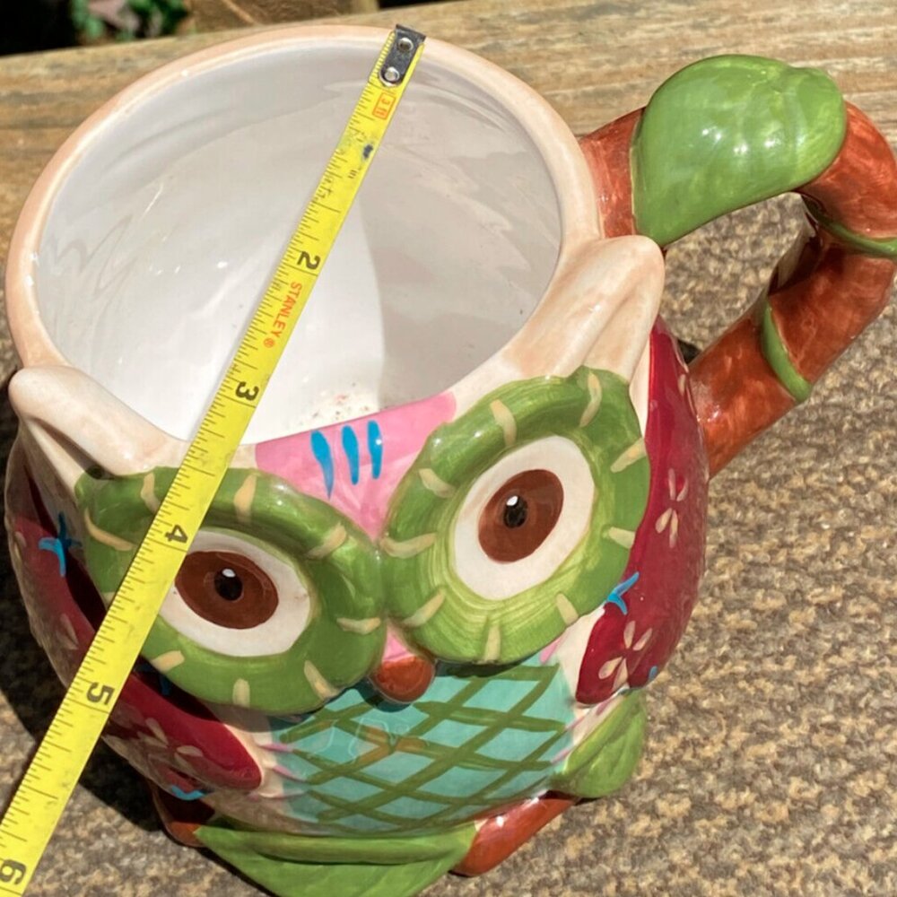 Pier One Imports Olli the Owl Bright Coffee Mug Hand Painted Dolomite Oversized - Picture 9 of 12